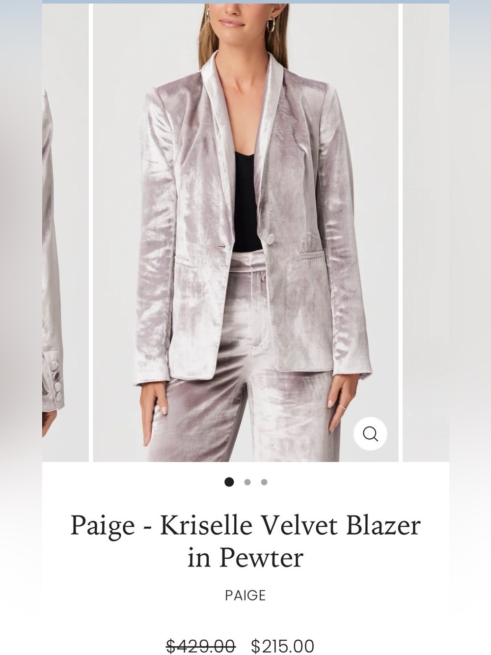 PAIGE Velvet Blazer in Light Pewter